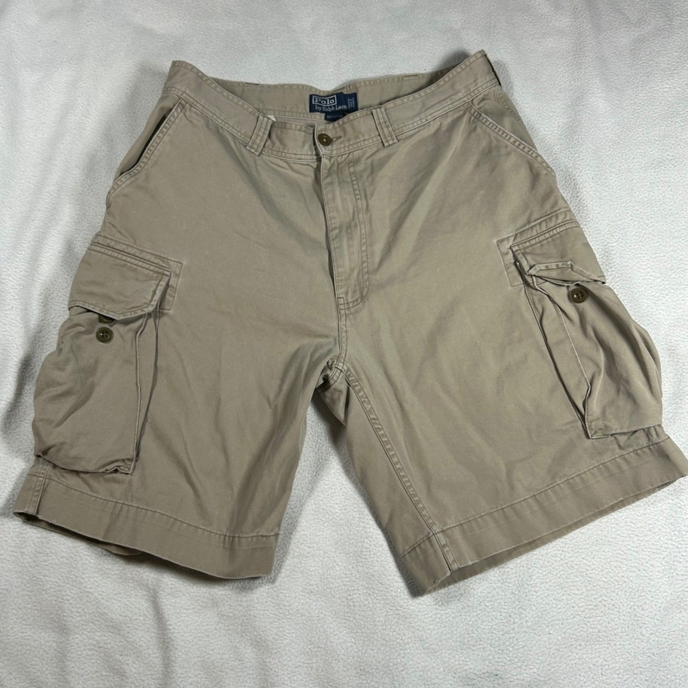 Polo Ralph Lauren Chino Cotton Cargo Shorts  Mens 35 Tan Khaki Classic Utility